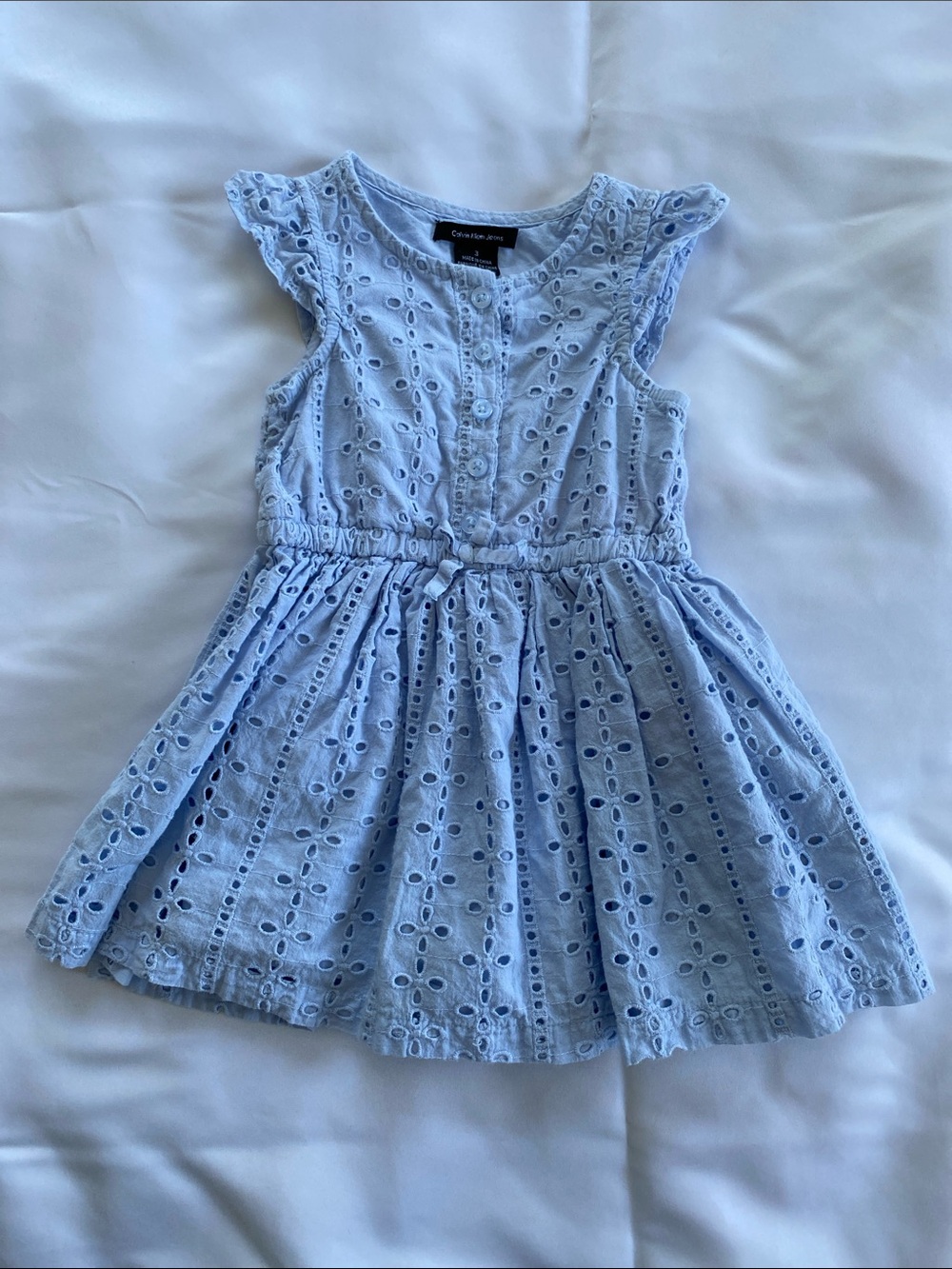 Calvin Klein Light Periwinkle Blue Eyelet Dress for Girls. 100% cotton. Size 3T